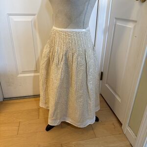 LAGENLOOK Liz Claiborne Beige And White Print 100% Linen Skirt Womens Size 10